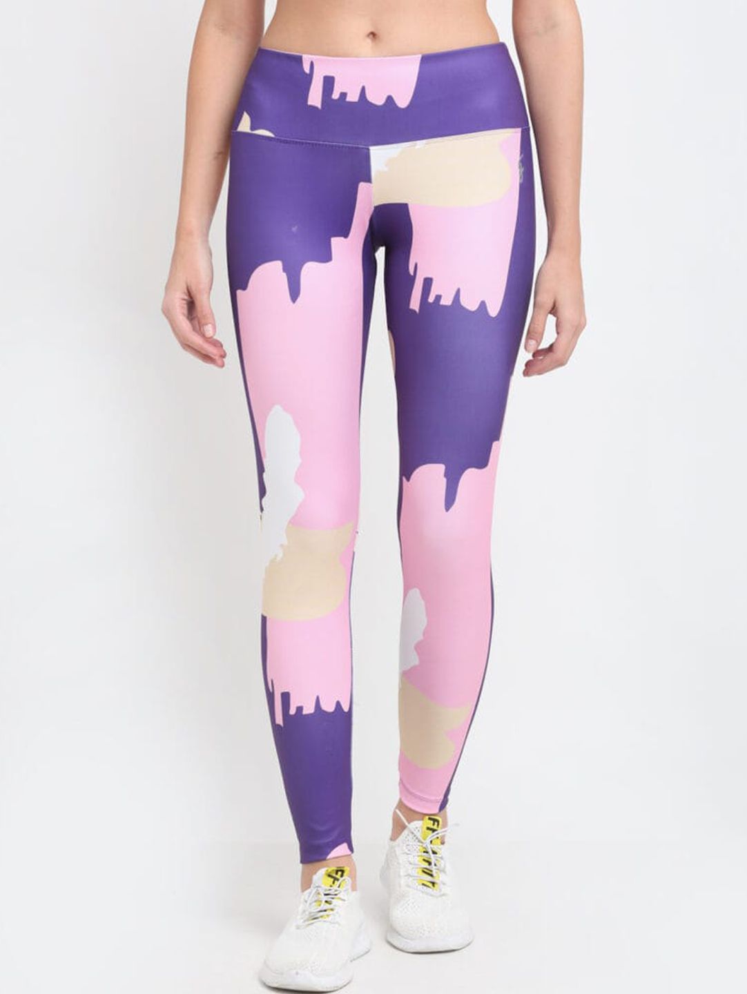 FITLETHICS Women Purple & Pink Colorblocked Gym Tights Price in India