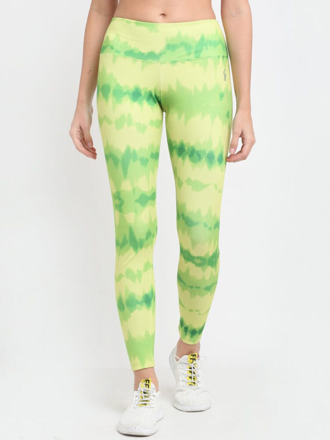 FITLETHICS Women Green Printed Tights Price in India