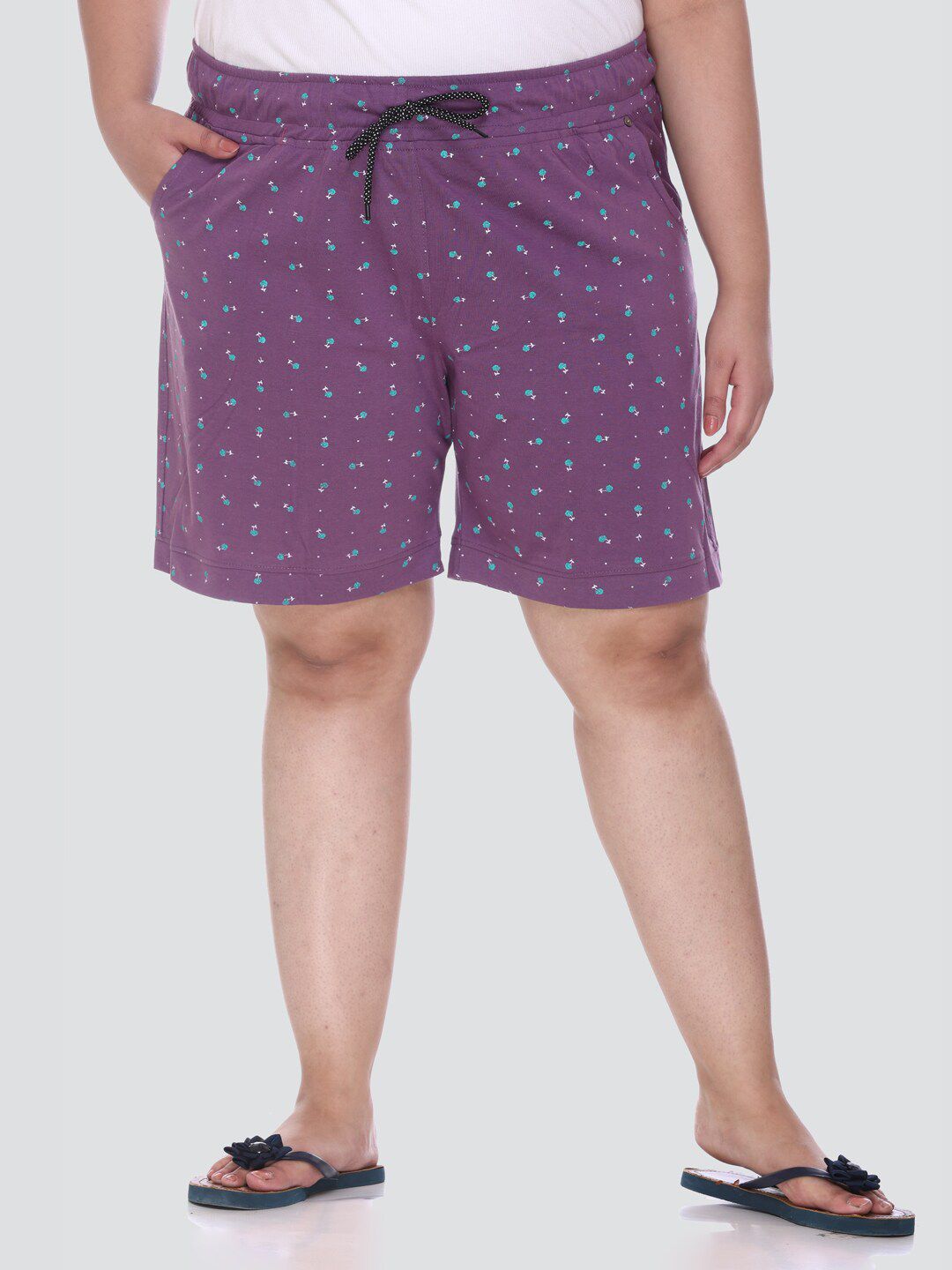CUPID Women Purple & Blue  Plus Size Printed Lounge Shorts Price in India