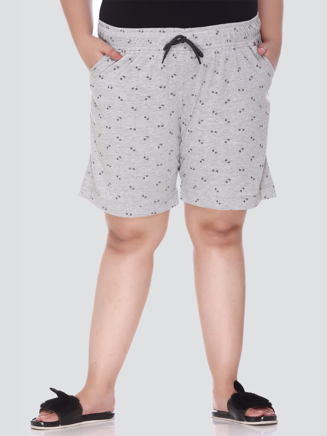 CUPID Plus Size Women Grey & Pink Printed Lounge Shorts Price in India