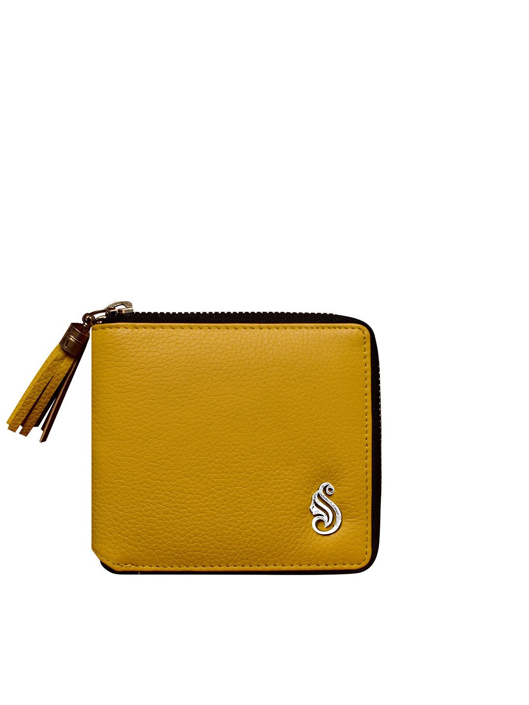 Soumi Unisex Yellow Leather Zip Wallet Price in India