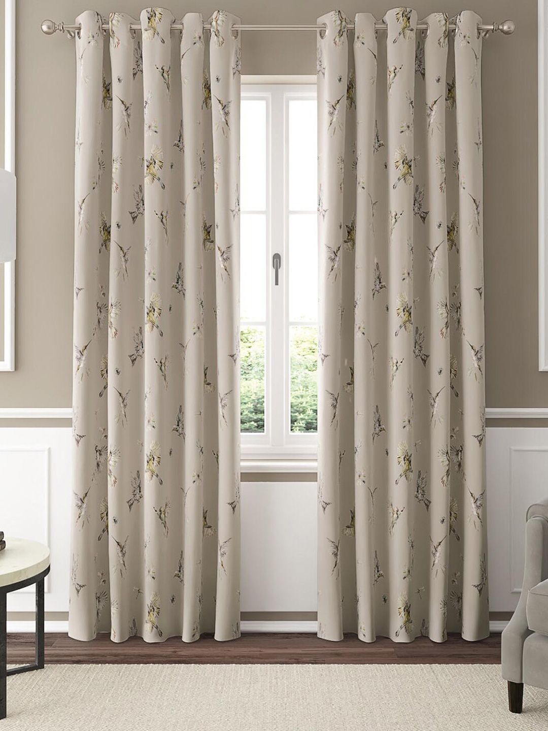 GM Taupe & Yellow Set of 2 Floral Room Darkening Door Curtain Price in India