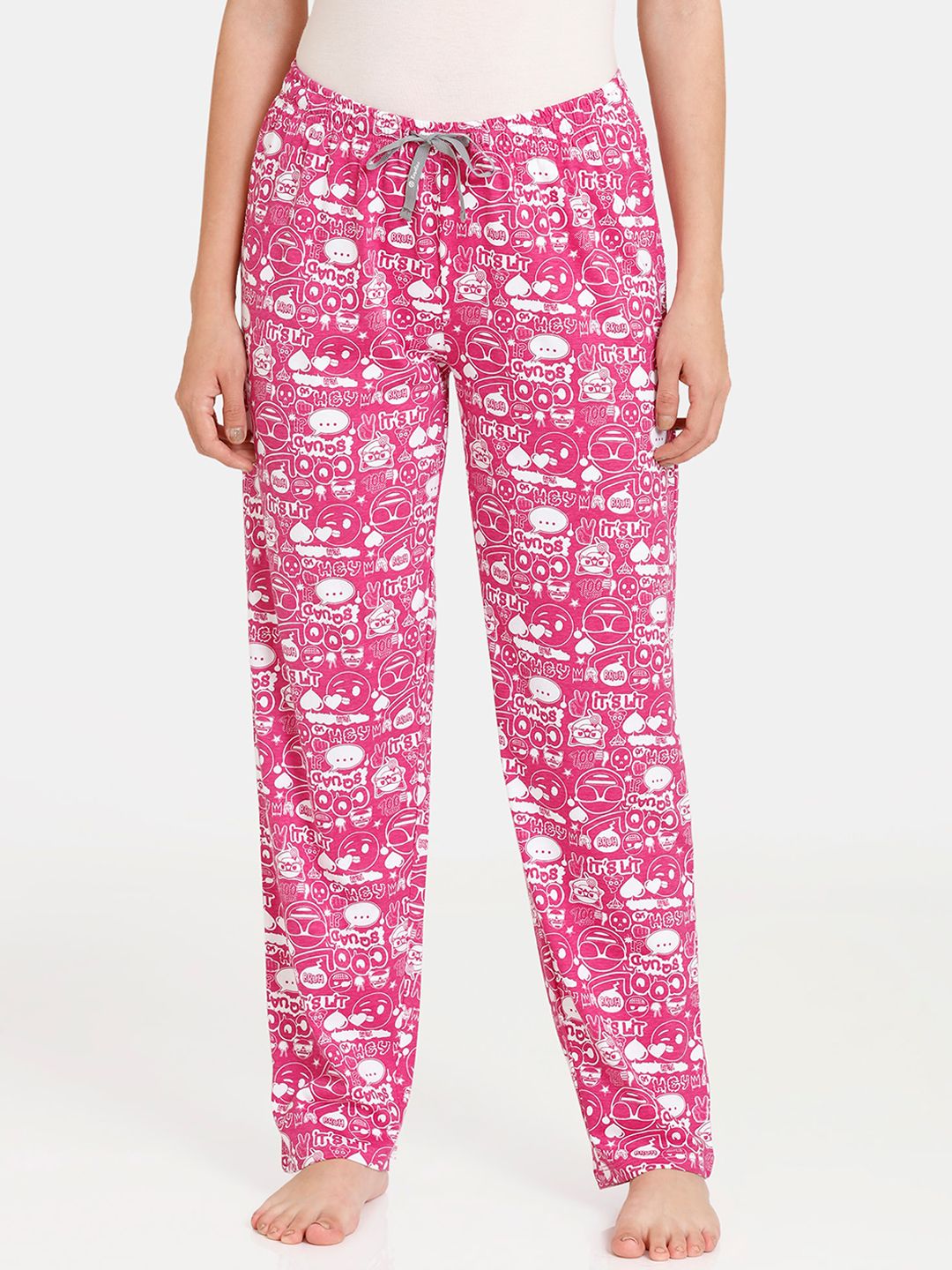 Rosaline by Zivame Women Pink Printed Cotton Lounge Pants Price in India