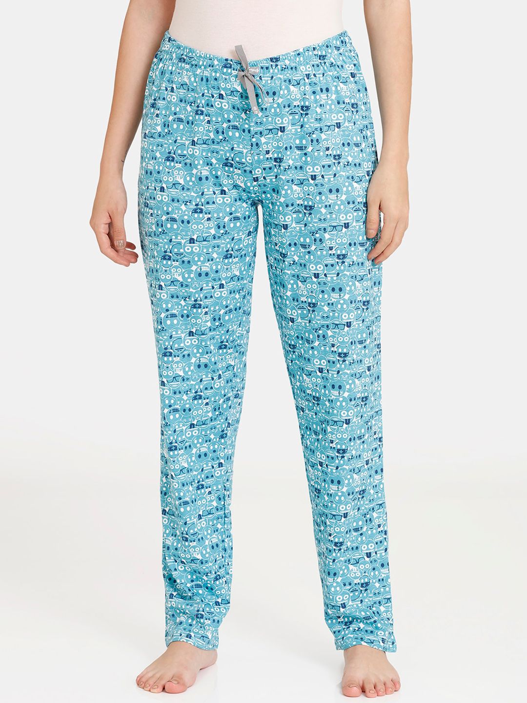 Rosaline by Zivame Women Turquoise Blue Printed Cotton Lounge Pants Price in India