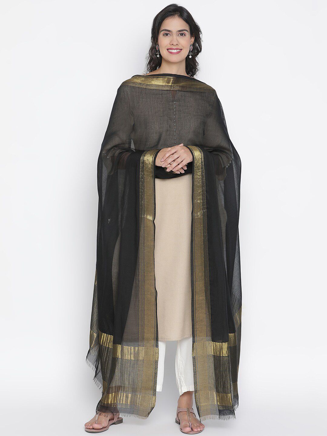 SHINGORA Black & Gold-Toned Dupatta Price in India