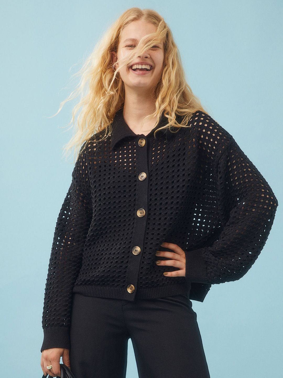 H&M Women Black Knitted Cardigan Price in India