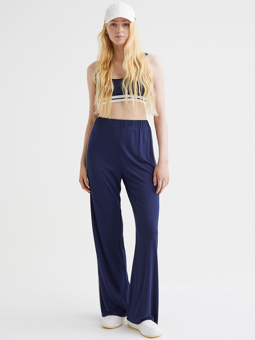 H&M Women Blue Wide Jersey Trousers Price in India