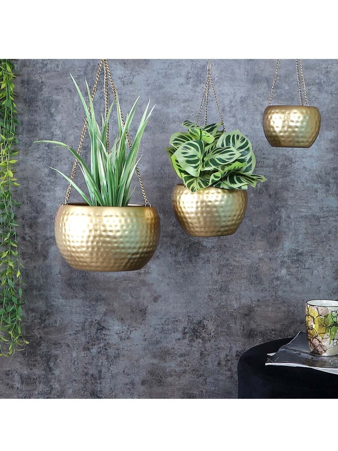 Amaya Decors Set Of 3 Gold-Toned Metal Planters Price in India