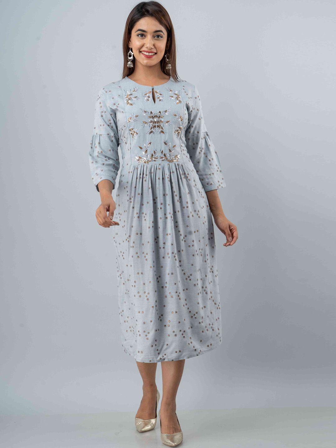 FASHION DWAR Women Blue Printed Ethnic Dresses Price in India