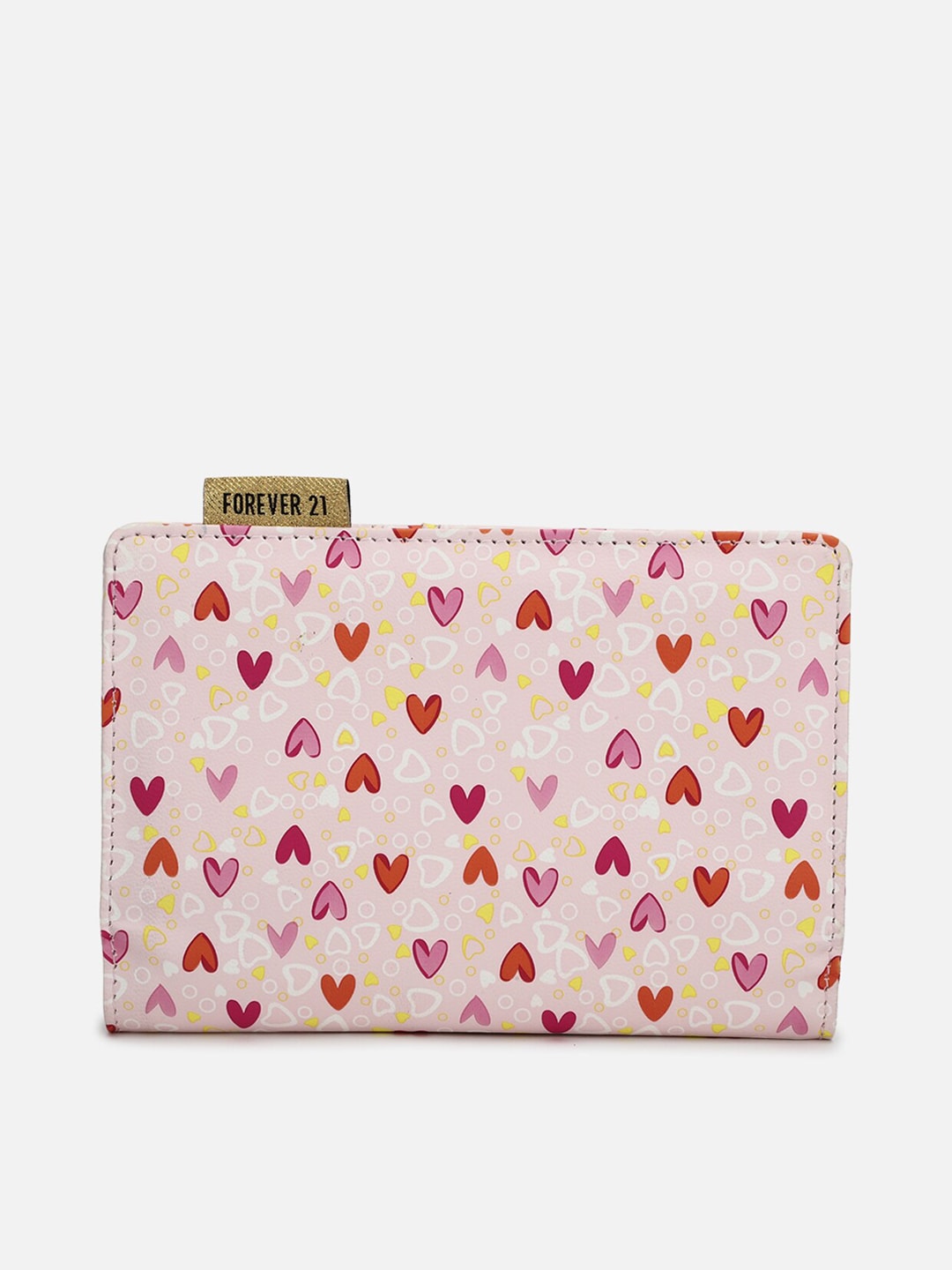 FOREVER 21 Women Peach-Coloured & Pink Geometric Printed PU Two Fold Wallet Price in India