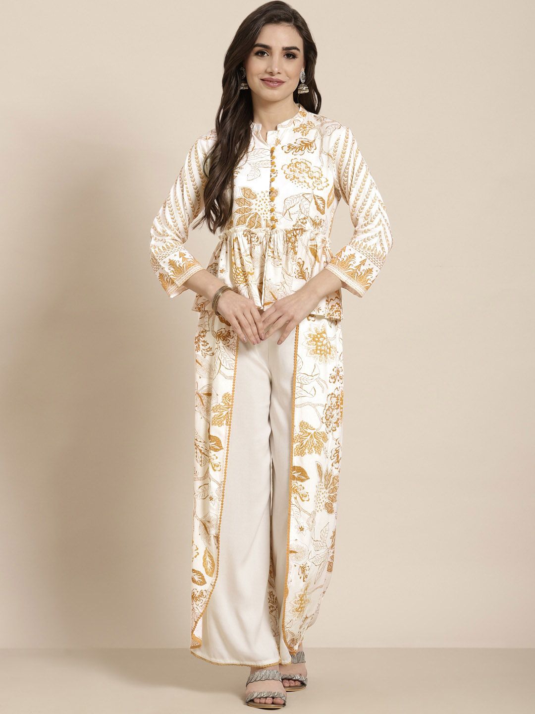 Juniper Women Cream-coloured & Mustard Floral Printed Co-ord Set Price in India