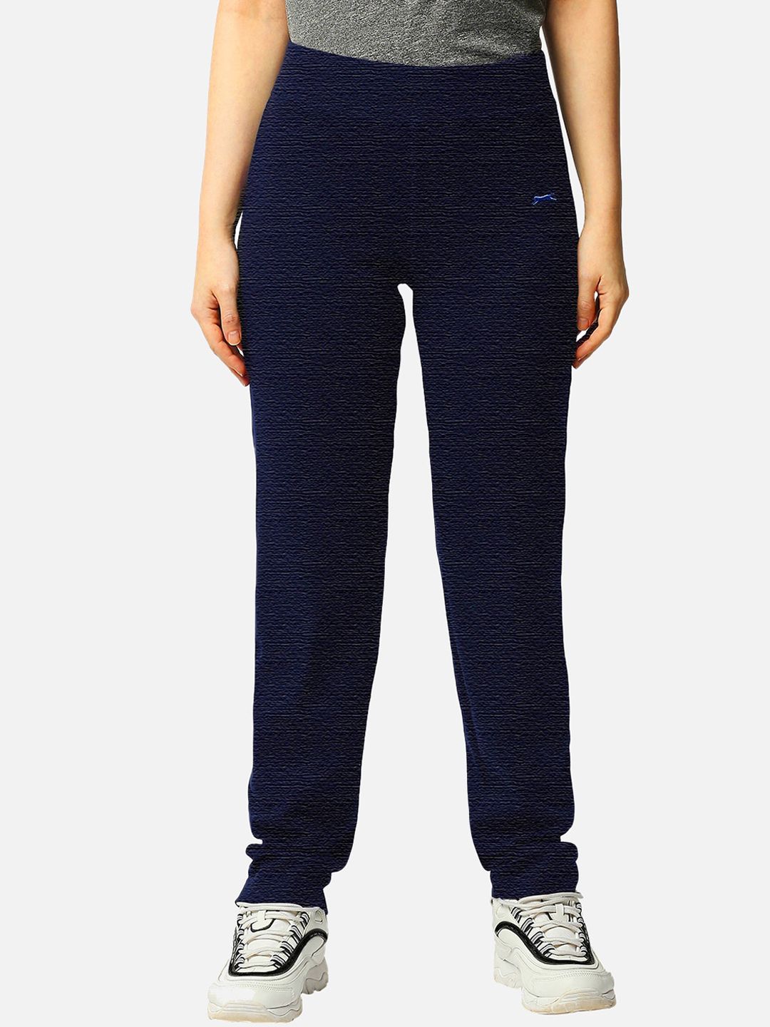 Black Panther Women Navy Blue Solid Cotton Track Pants Price in India