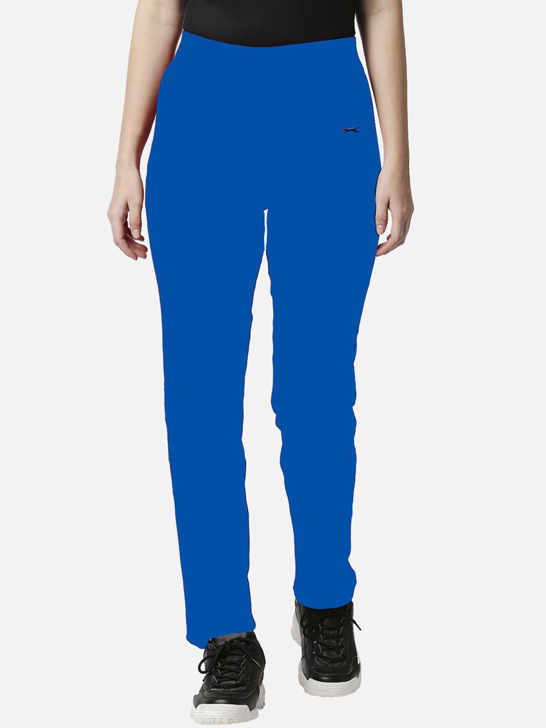 Black Panther Women Blue Solid Slim-Fit Cotton Track Pants Price in India