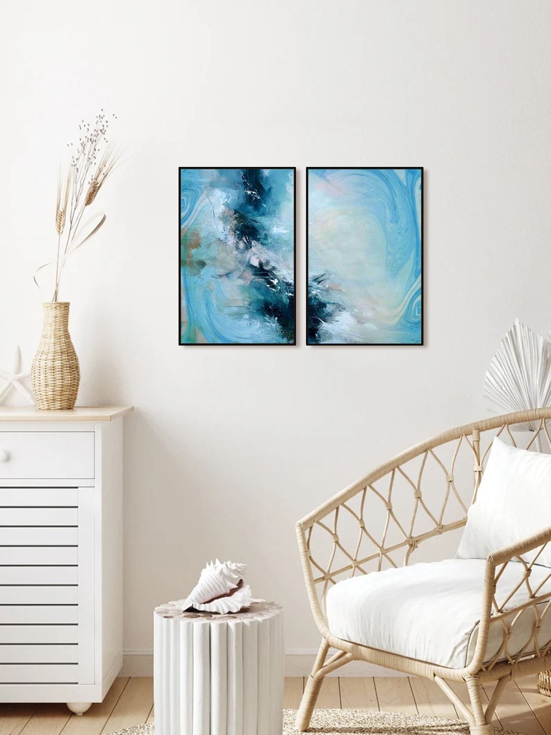 999Store Set Of 2 Abstract Painting Framed Wall Art Price in India