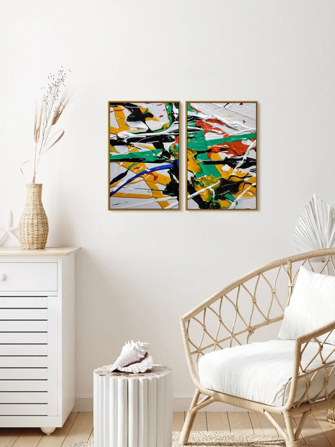 999Store Set Of 2 Multi-Colored Abstract Painting Frame Wall Art Price in India