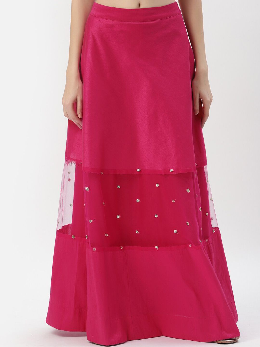 studio rasa Women Pink Embroidered Maxi-Length Panelled Skirt