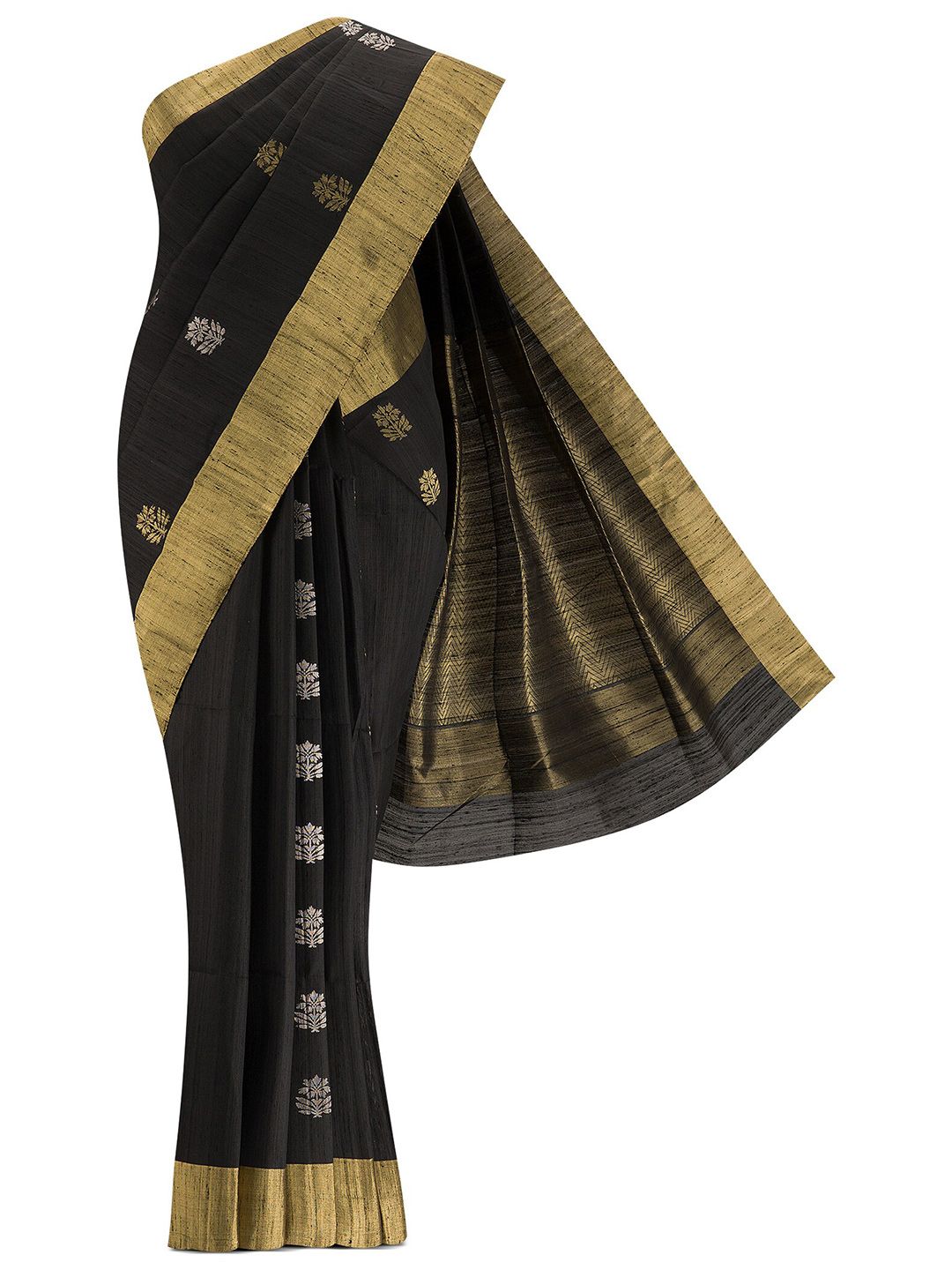 Nalli Next Black & Gold-Toned Woven Design Zari Silk Blend Saree Price in India