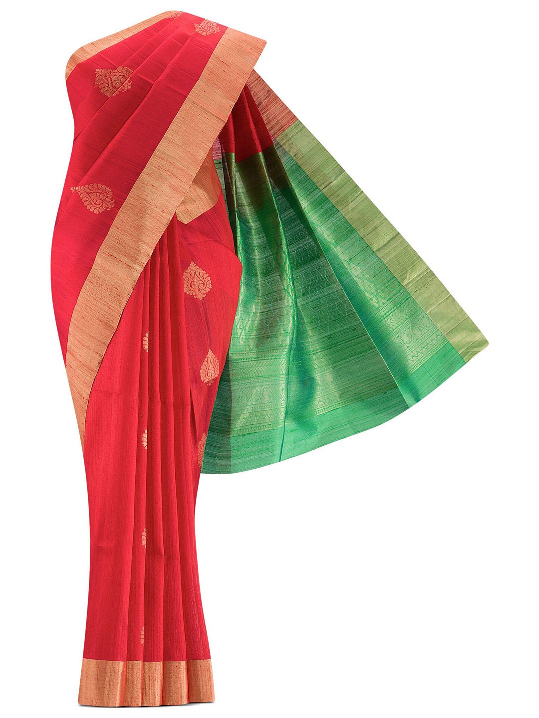 Nalli Next Orange & Green Woven Design Zari Silk Blend Saree Price in India