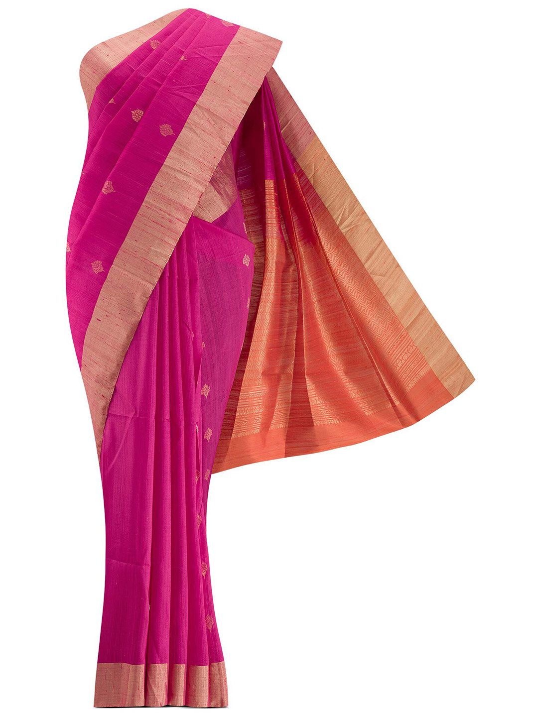 Nalli Next Pink & Orange Woven Design Zari Silk Blend Saree Price in India