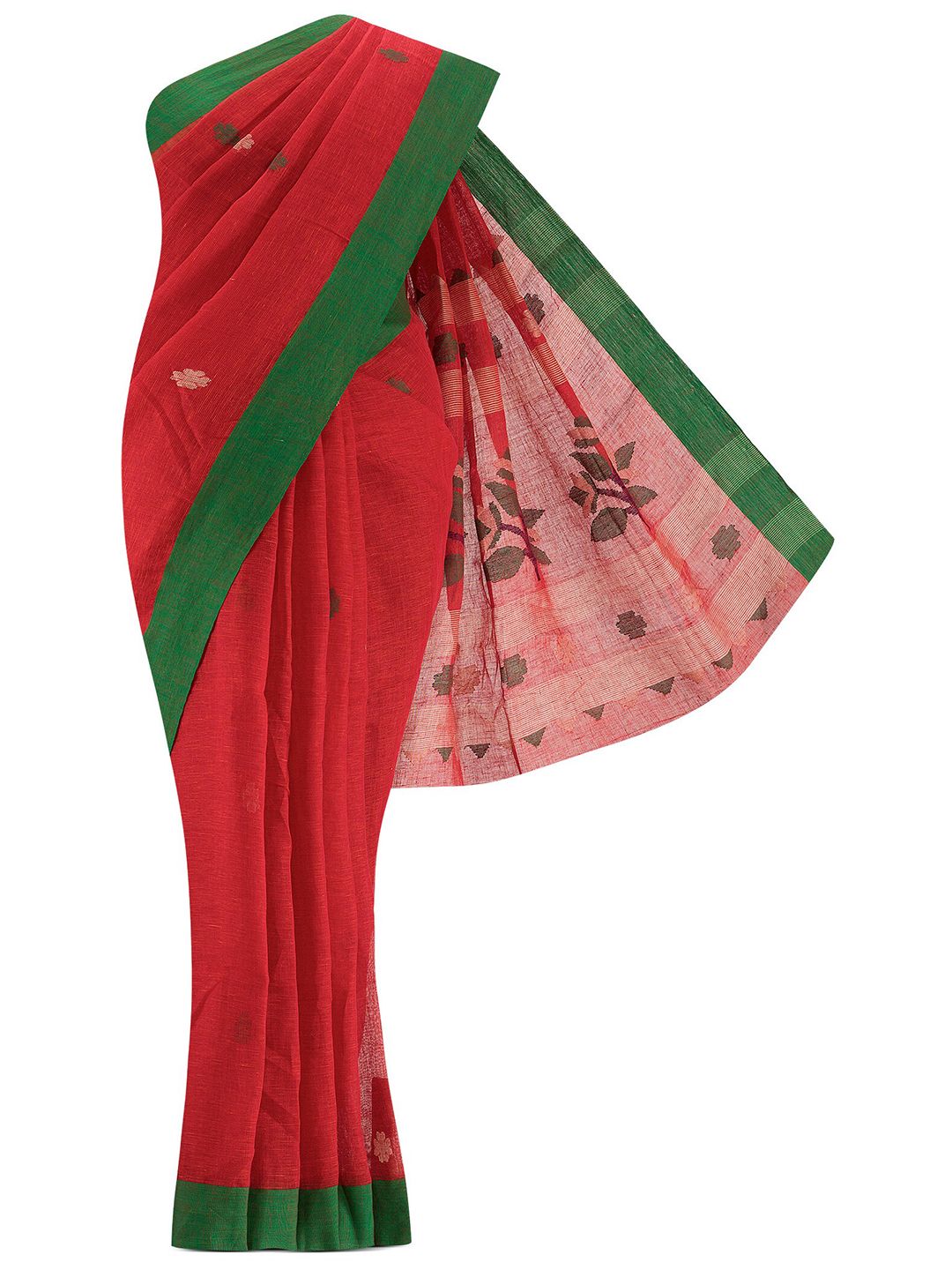 Nalli Next Red & Green Woven Design Linen Blend Saree Price in India