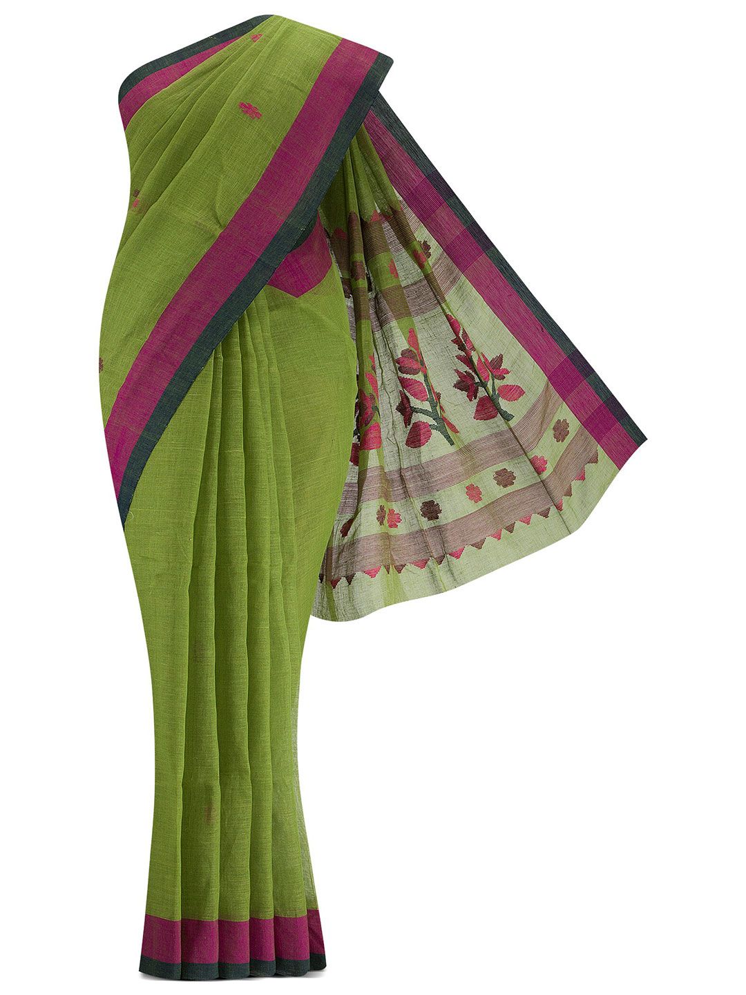 Nalli Next Green & Pink Woven Design Linen Blend Saree Price in India