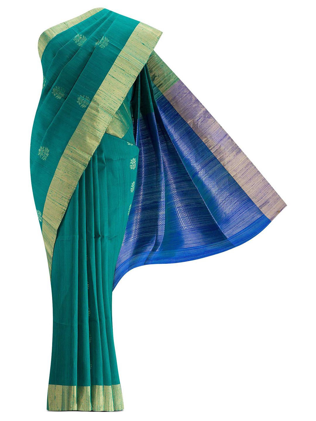 Nalli Next Green & Gold-Toned Woven Design Zari Silk Blend Saree Price in India