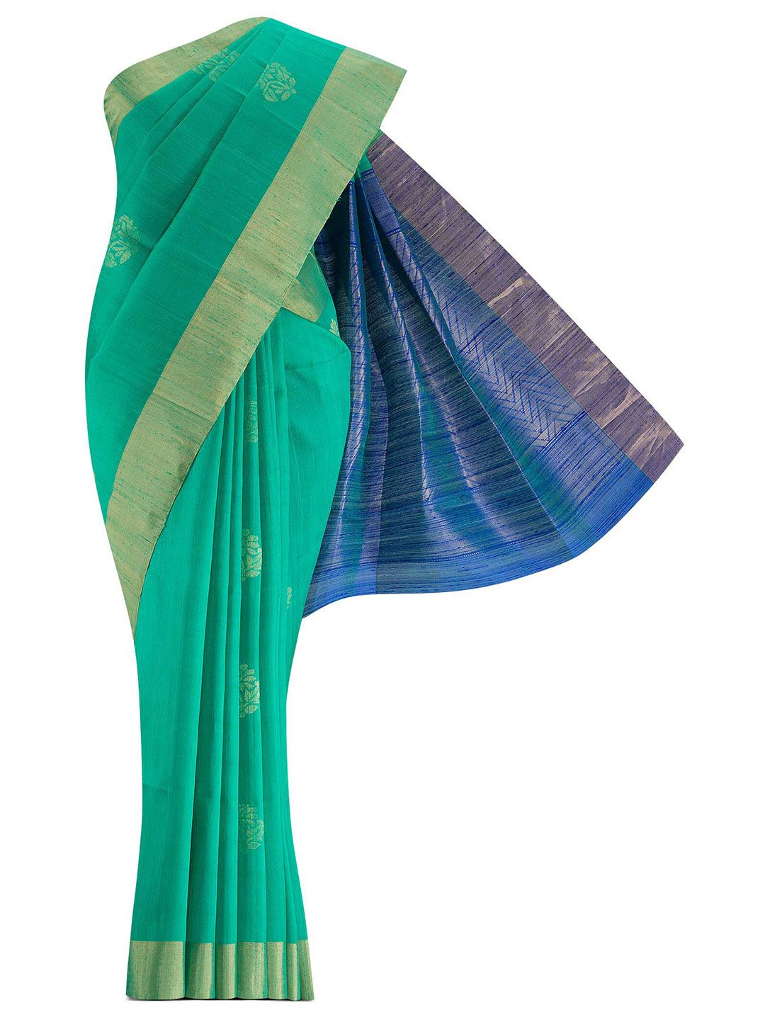 Nalli Next Green & Gold-Toned Woven Design Zari Silk Blend Saree Price in India