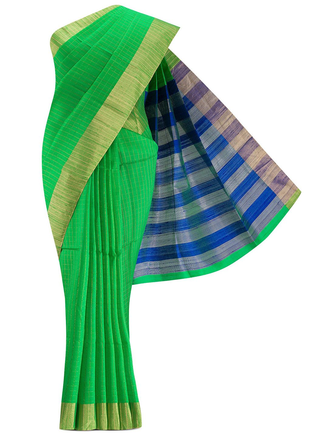 Nalli Next Green & Gold-Toned Checked Zari Silk Blend Saree Price in India