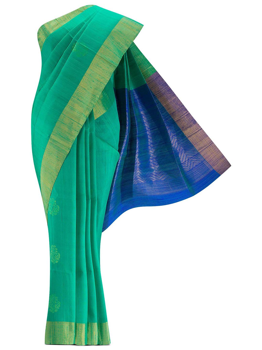 Nalli Next Green & Blue Woven Design Zari Silk Blend Saree Price in India