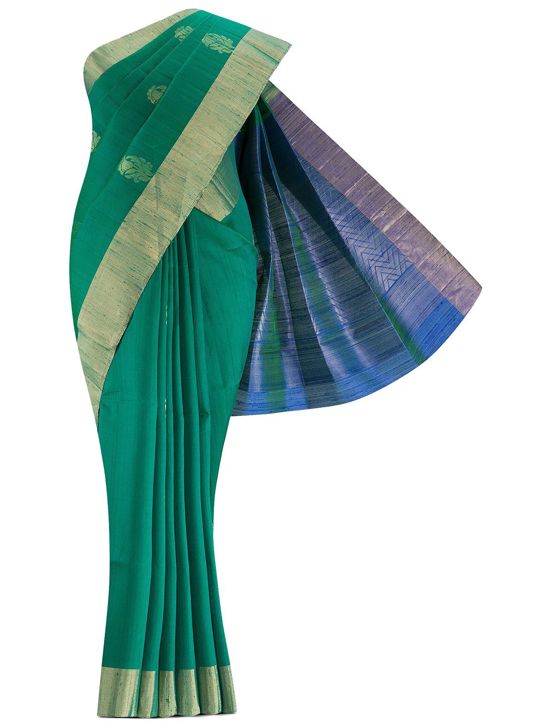 Nalli Next Green & Gold-Toned Solid Mysore Chiffon Zari Saree Price in India