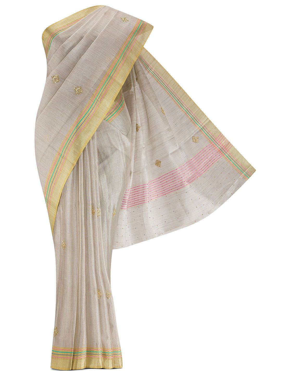 Nalli Next Silver-Toned & Gold-Toned Floral Zari Pure Cotton Saree Price in India