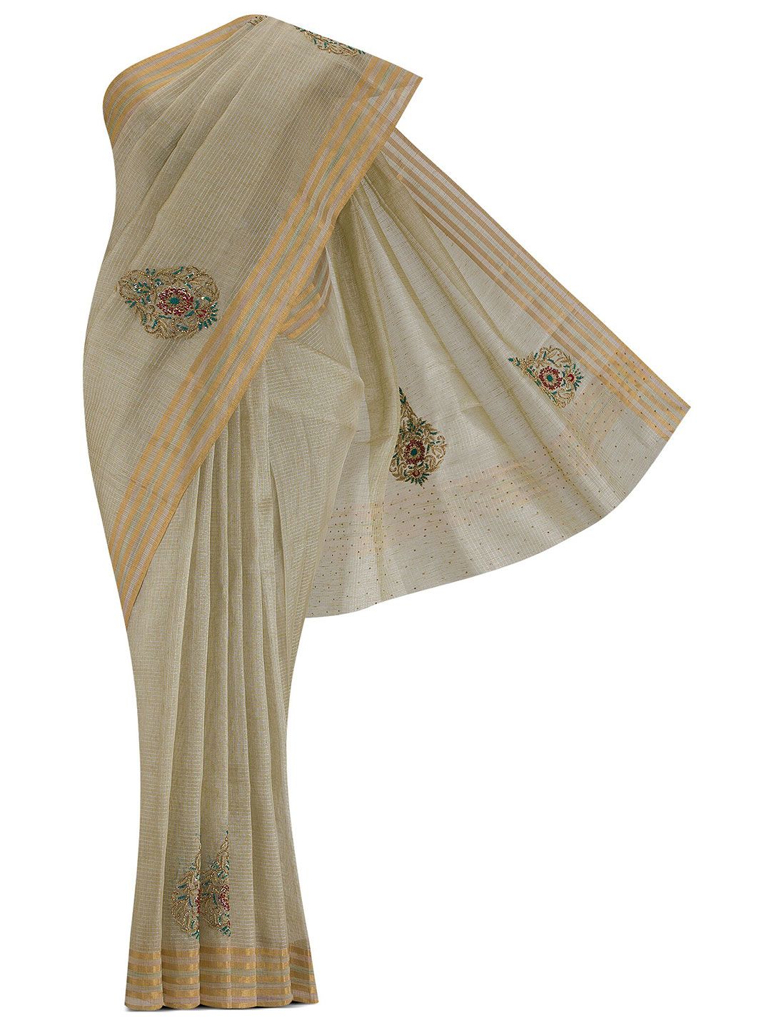 Nalli Next Black & Gold-Toned Zari Maheshwari Silk Cotton Saree Price in India