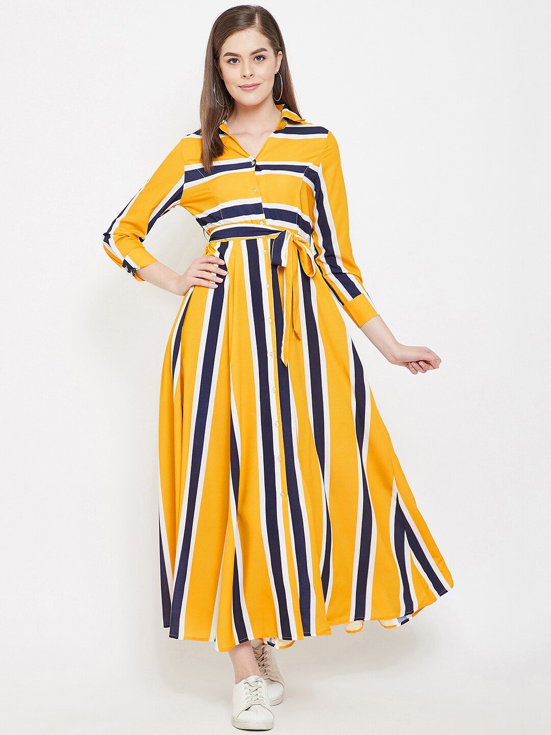 PANIT Yellow Striped Crepe Maxi Dress Price in India