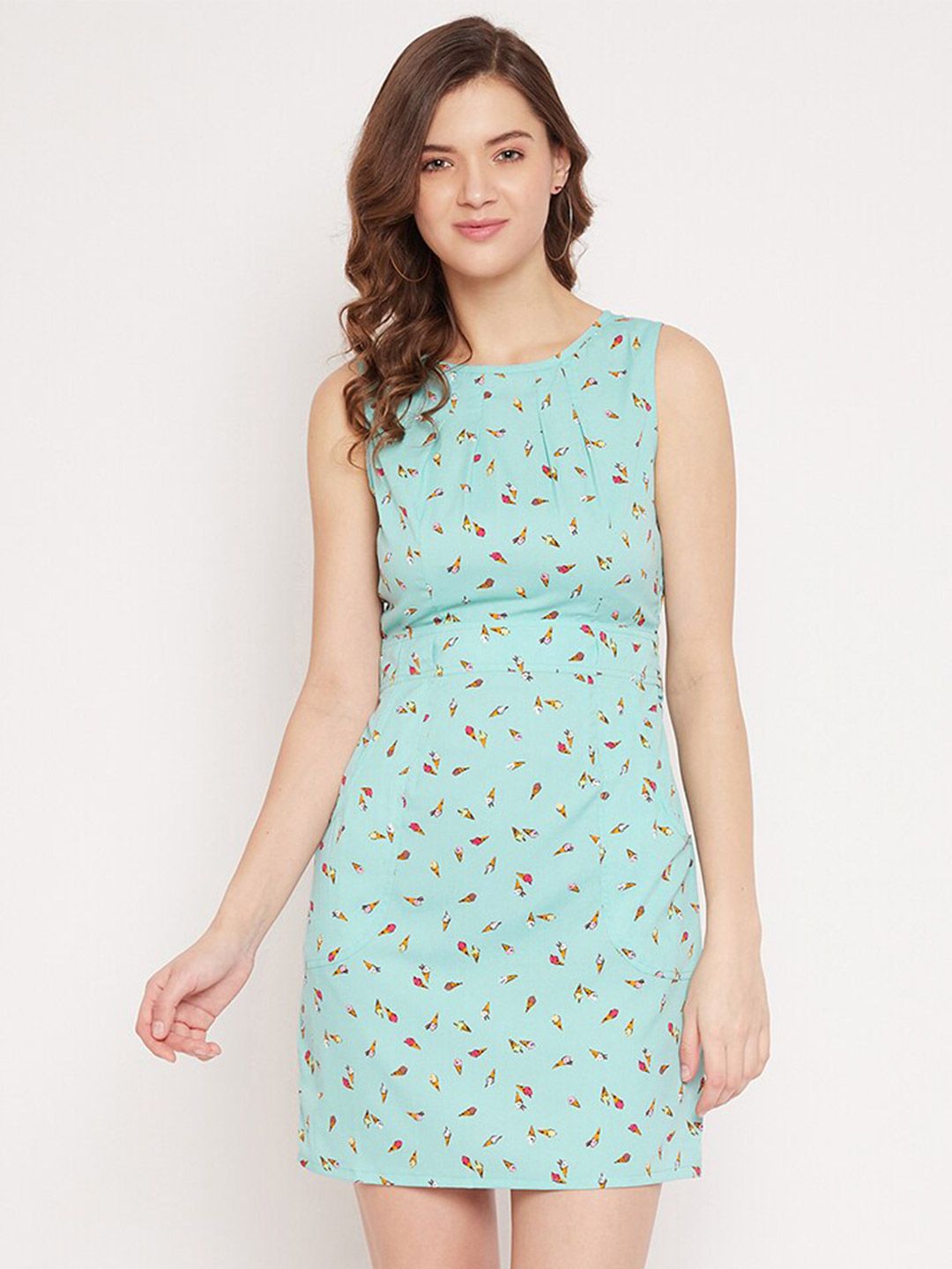 PANIT Sea Green Floral Crepe A-line Dress Price in India