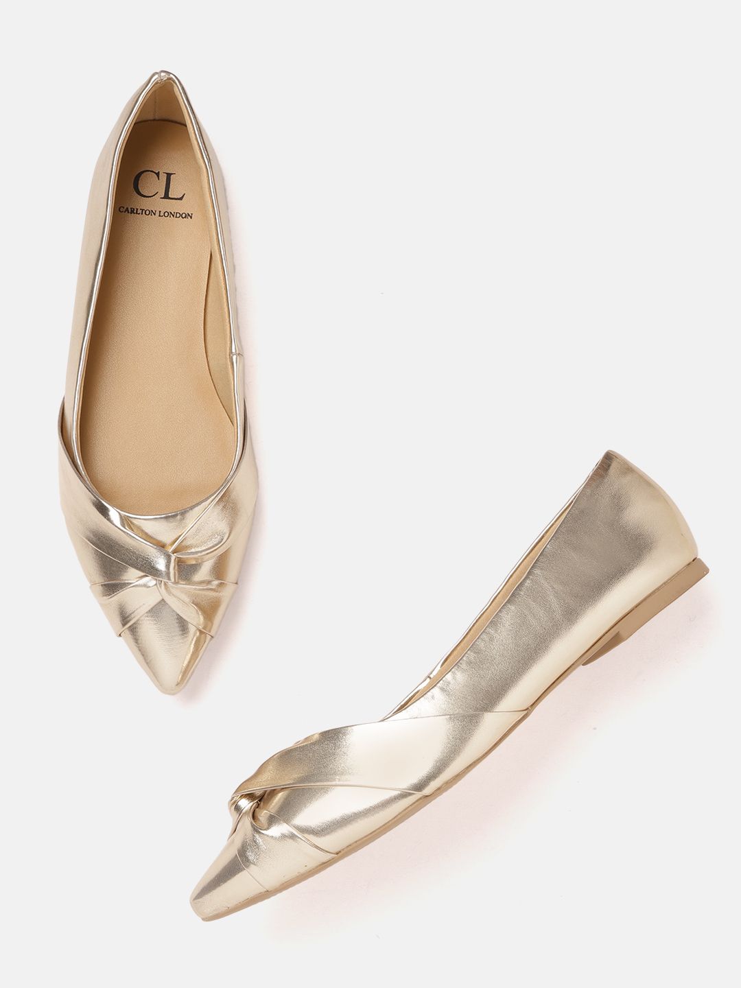 Carlton London Women Gold-Toned Glossy Finish Ballerinas with Knot Detail Price in India