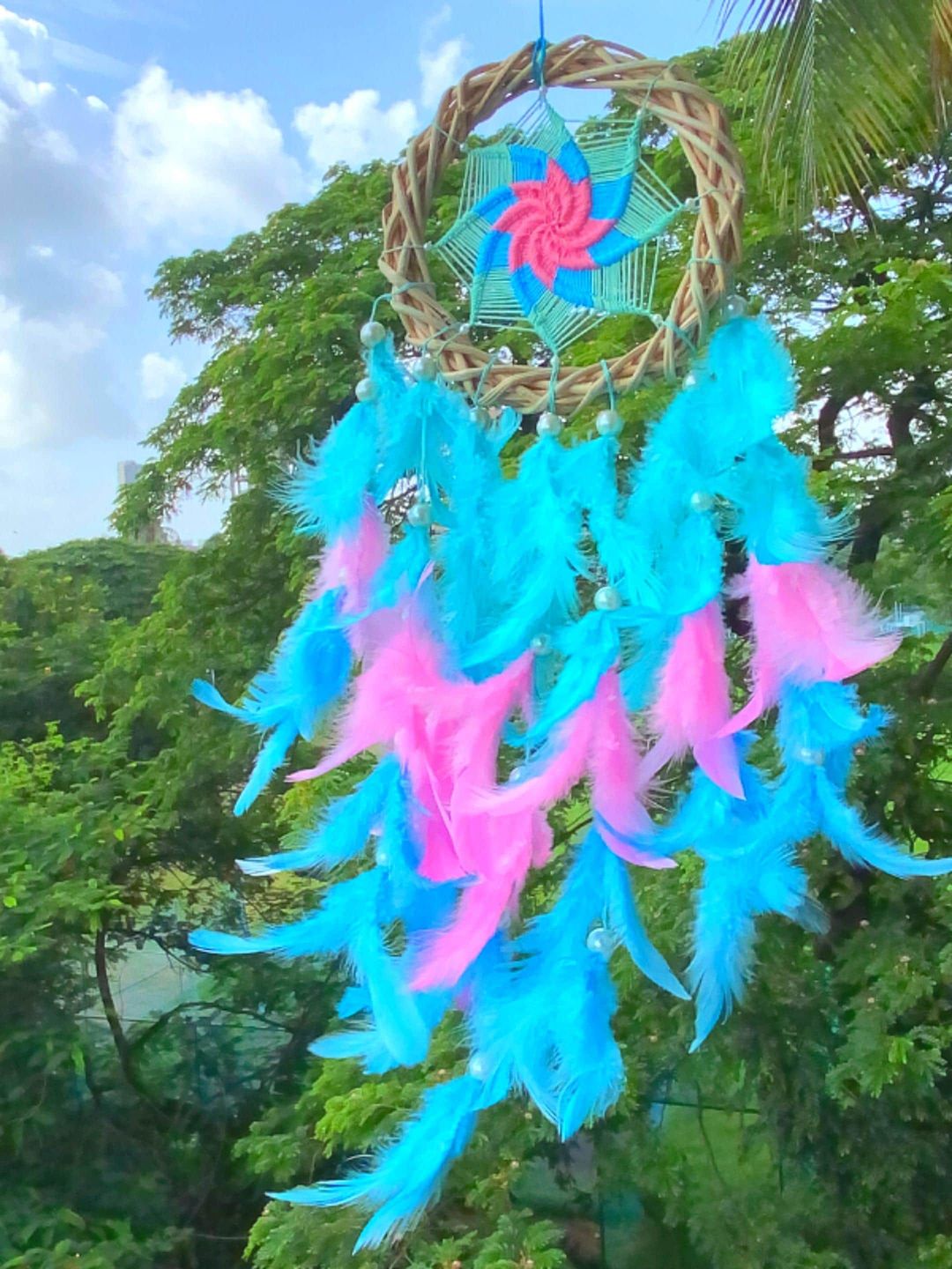Rooh Blue & Pink Patterned Handmade Dream Catcher Price in India