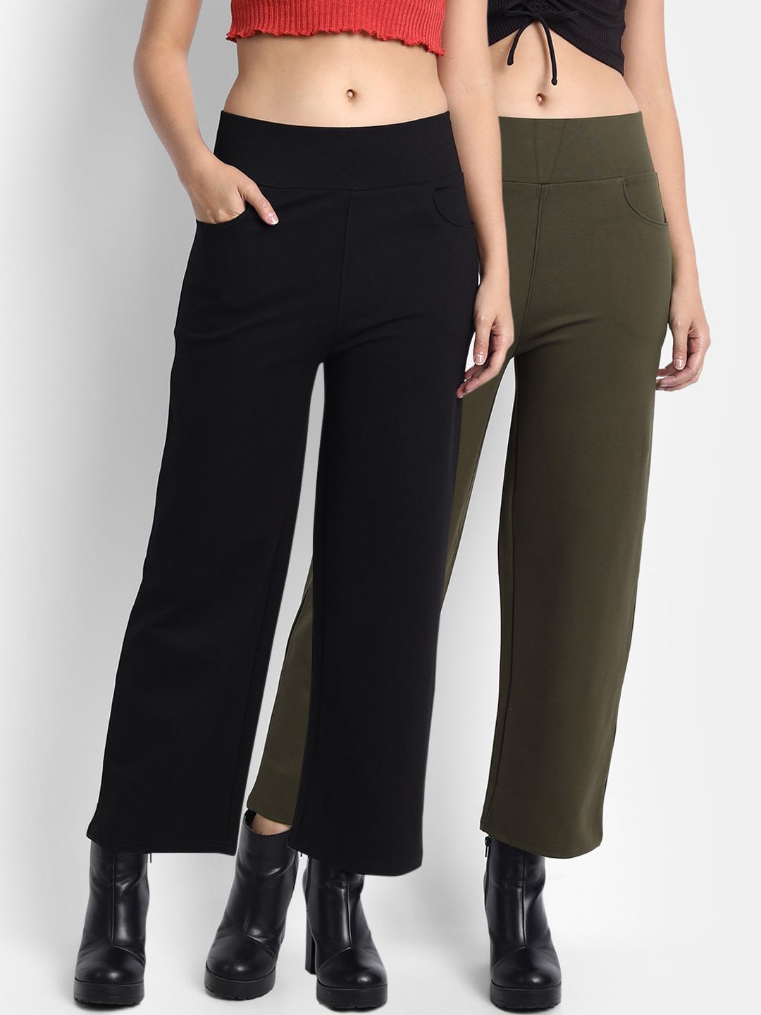 BROADSTAR Women Black Straight Fit High-Rise Trousers Price in India