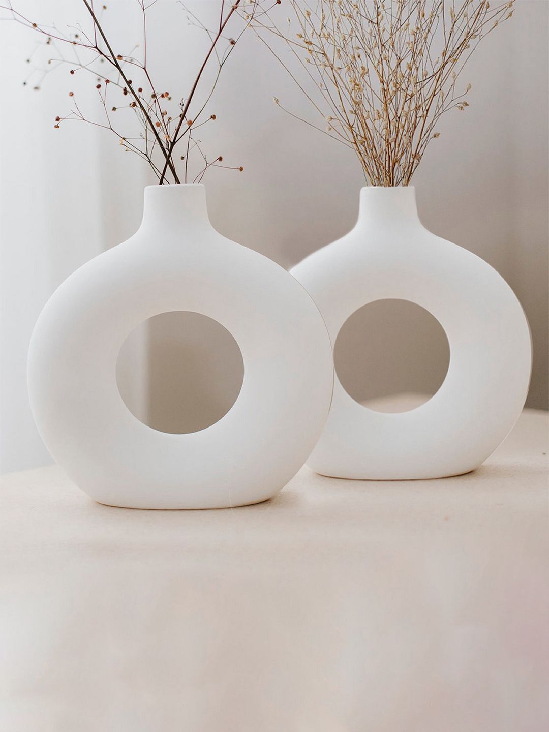 PUREZENTO Set Of 2 White Donut Vases Price in India