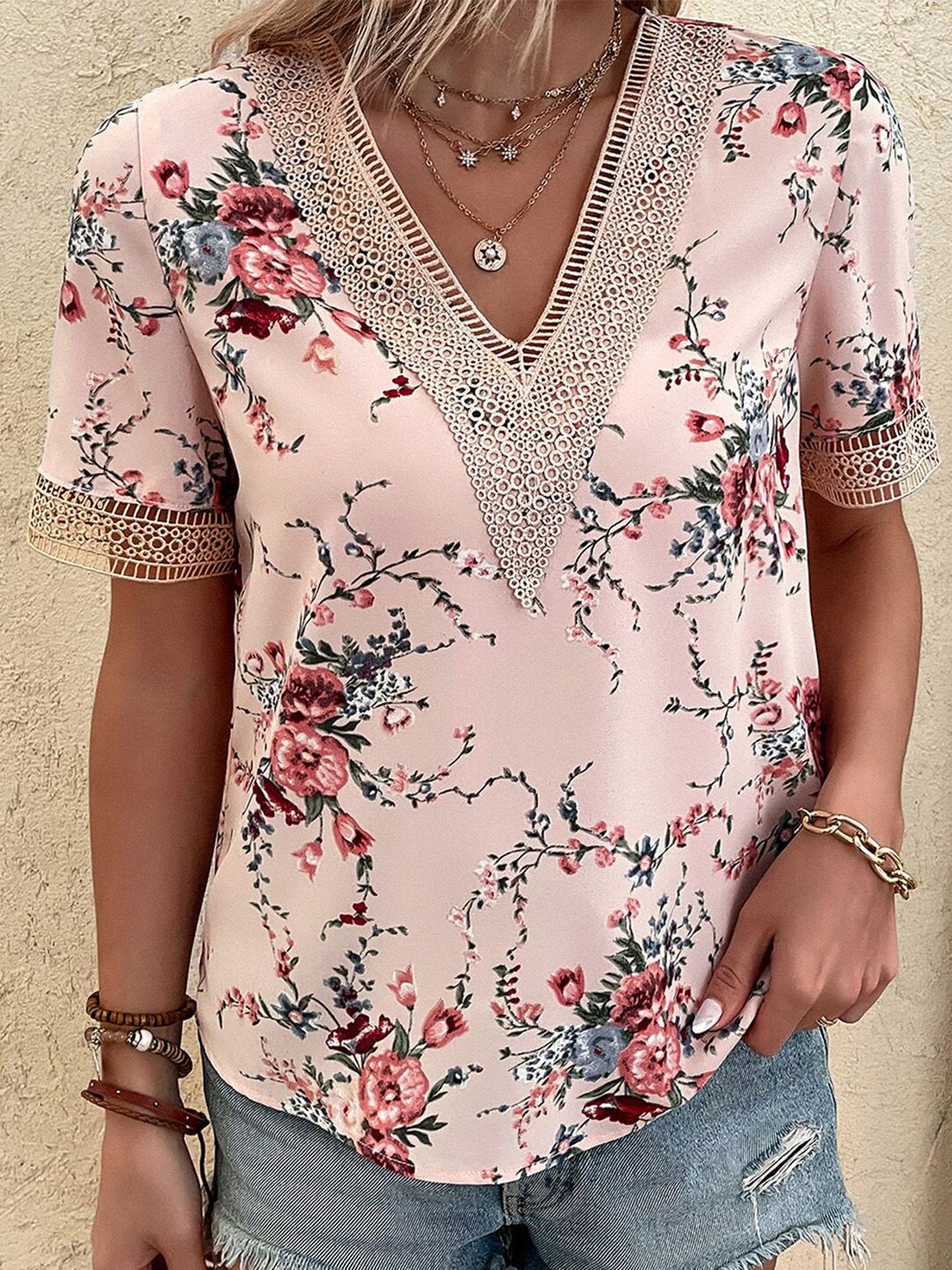 BoStreet Pink & Red Floral Print Top