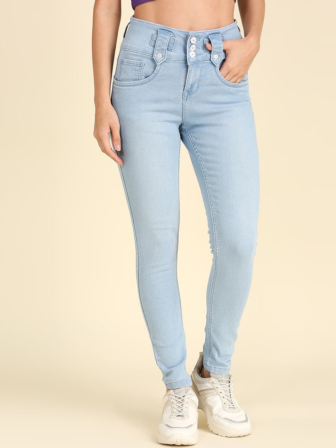 High Star Women Blue Slim Fit High-Rise Light Fade Stretchable Jeans Price in India