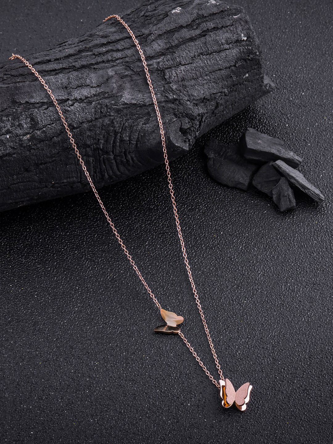 Brandsoon One Gram Rose Gold Brass Butterfly Necklace Price in India