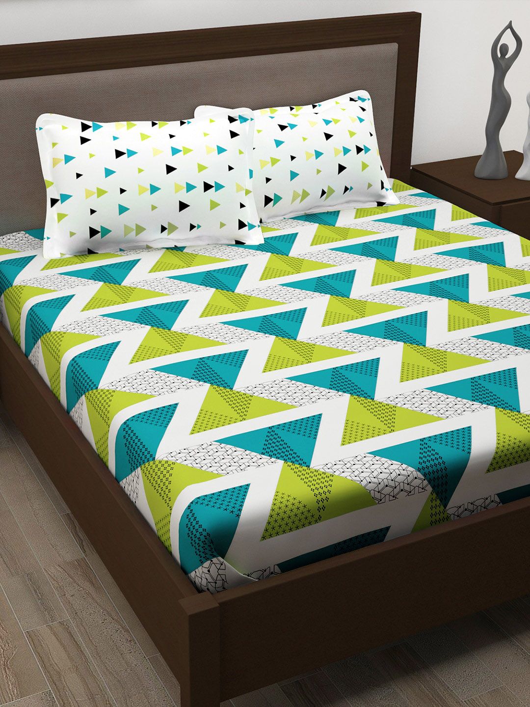 Story@home Unisex Teal Blue 186 TC 100% Cotton King Size Bedsheet With 2 Pillow Cover Price in India