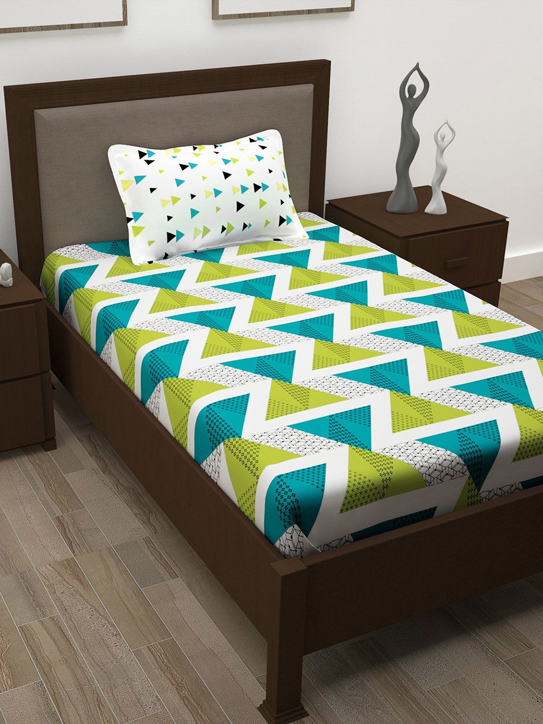 Story@Home Teal Blue 186 TC 100% Cotton Single Bedsheet with 1 Pillow Cover Price in India