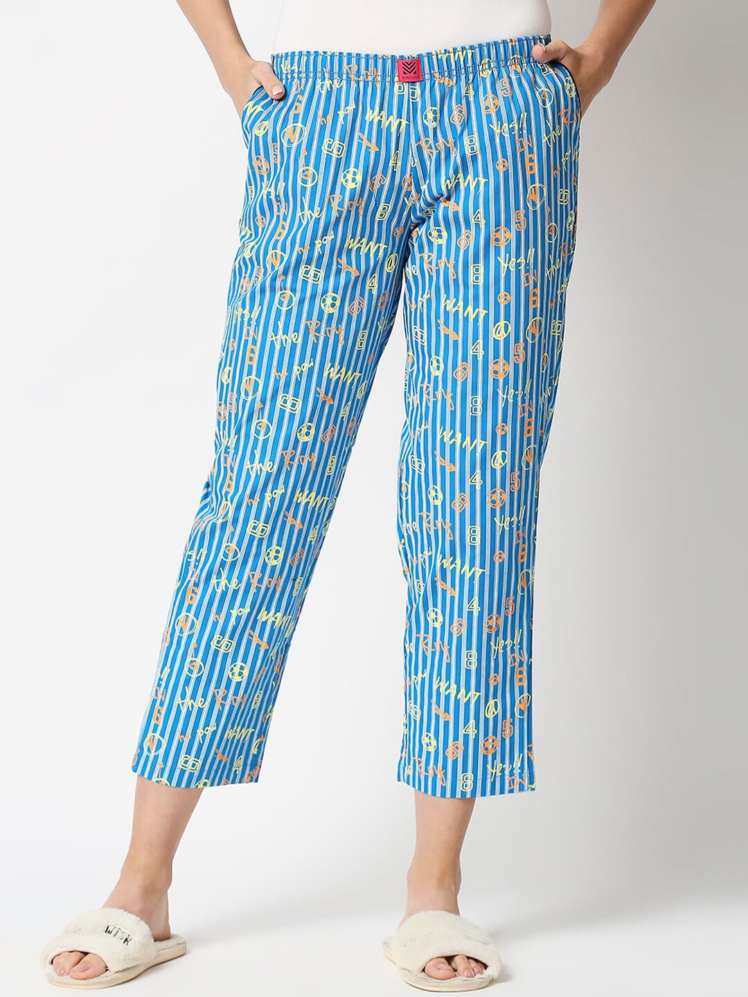 Manaca Women Blue Printed Pure Cotton Ankle Length Pyjamas Price in India