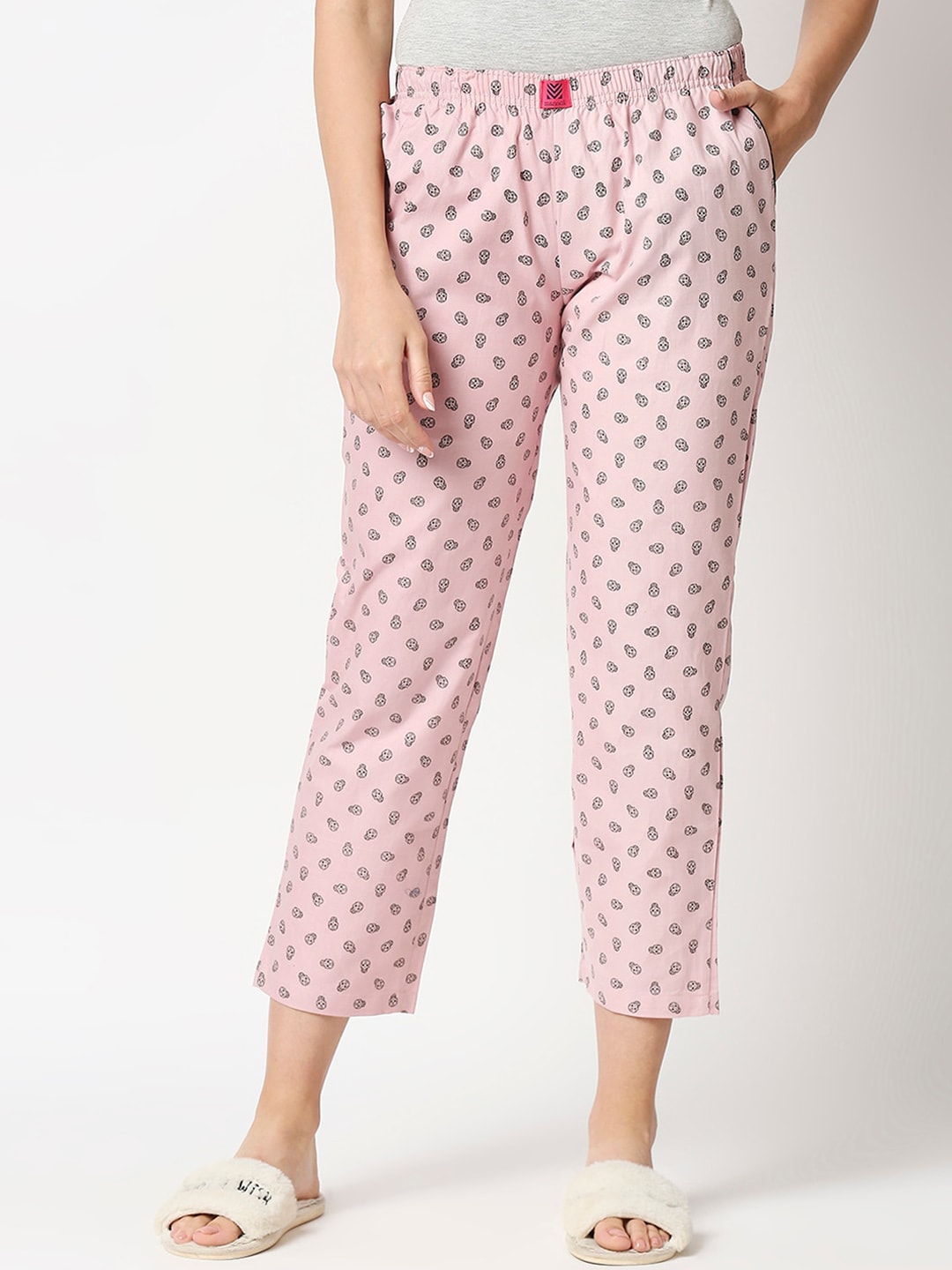 Manaca Women Pink & Black Printed Cotton Pyjamas Price in India