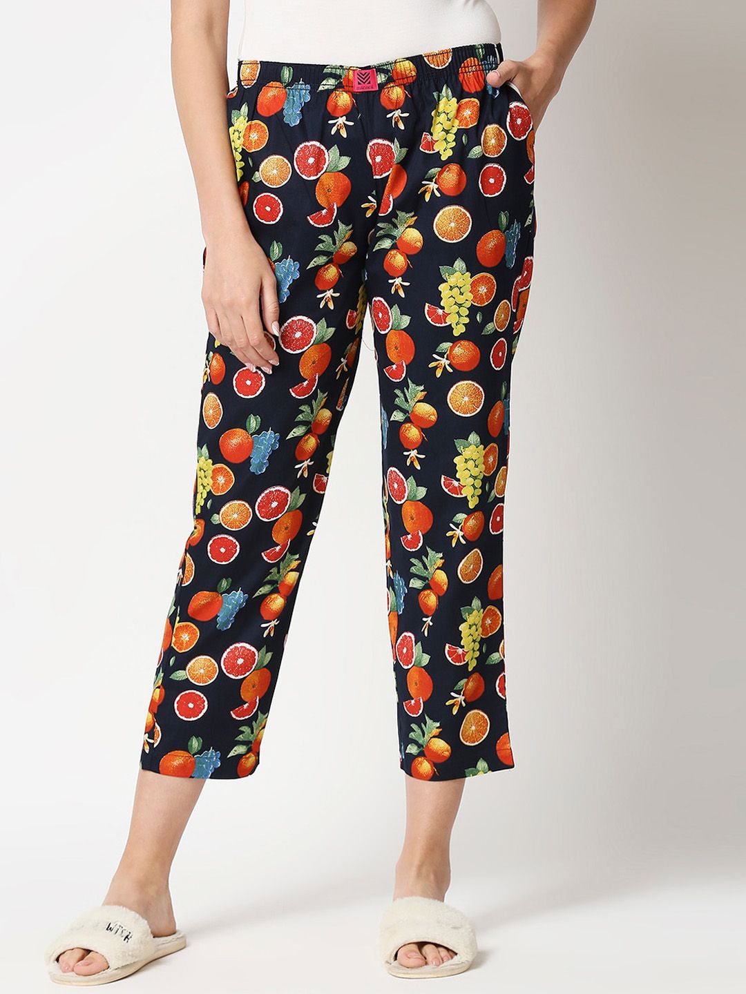 Manaca Women Navy Blue Printed Lounge Pants Price in India