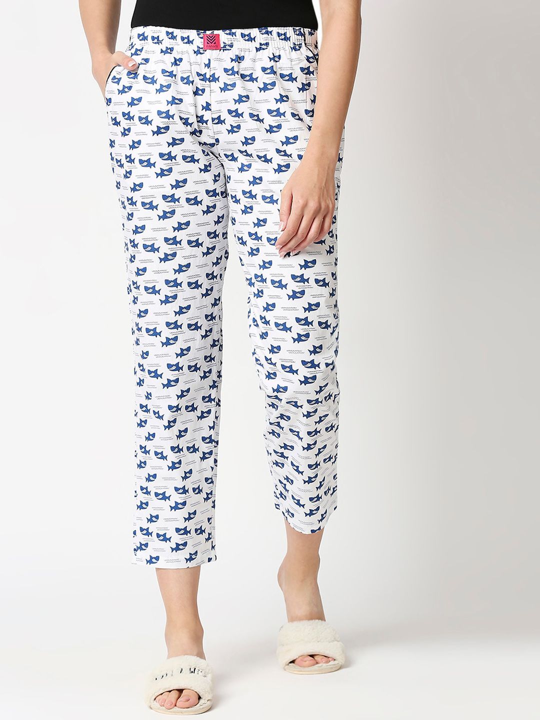 Manaca Women White Printed Cotton Lounge Pants Price in India