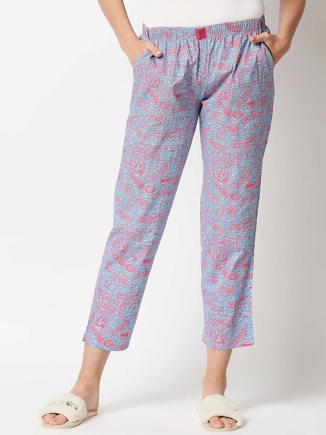 Manaca Women Purple & Red Cotton Printed Lounge Pants Price in India