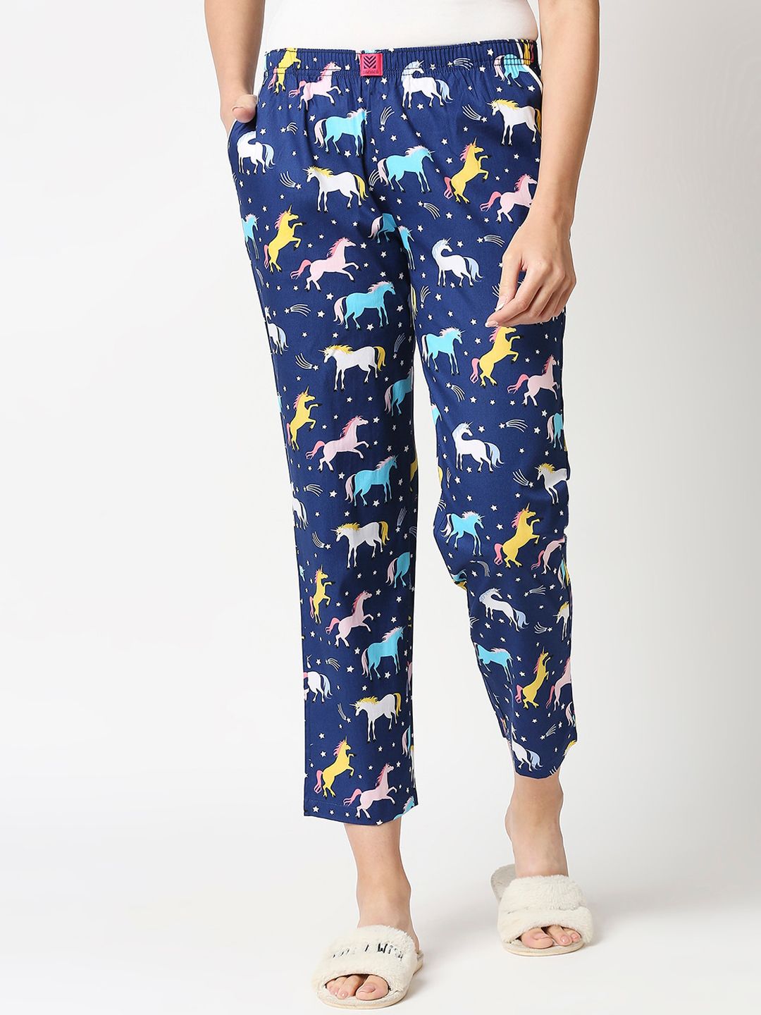 Manaca Women Blue Printed Lounge Pants Price in India