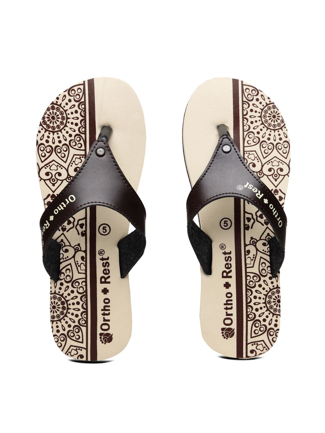 Ortho Rest Women Cream-Coloured & Brown Printed Thong Flip-Flops Price in India